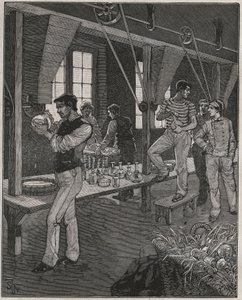 Kristallikaivertajien työpaja Ranskassa 1800-luvulla. Kaiverrus vuodelta 1885 kirjassa "Les arts et metiers illustres", kirjoittanut Adolphe BITARD. tekijältä Anonymous Anonymous