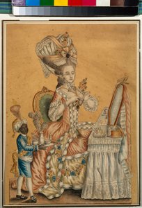 Nainen vessassa mustan pojan kanssa - Nimetön työ, Akvarelli paperille n. 1770 (29,2 x 21,2 cm) - Valtion Tretjakov-galleria, Moskova tekijältä Anonymous Anonymous