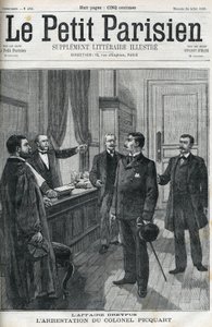 Dreyfusin tapaus, vuonna 1898, everstiluutnantti Georges Picquartin (1854-1914) pidätys. Teoksessa "Le petit Parisien" vuodelta 1898. tekijältä Anonymous Anonymous