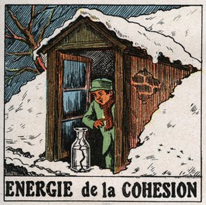 Koheesioenergia: kylmä vesi rikkoo maljakon. Anonyymi kuvitus vuodelta 1925. Yksityiskokoelma. tekijältä Anonymous Anonymous
