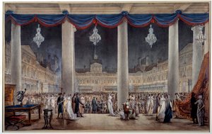 Teollisuustuotteiden näyttely Louvren pihaaukiolla vuonna 1801 Guassi ja anonyymi akvarelli. 1801. Paris, Musee Carnavalet tekijältä Anonymous Anonymous