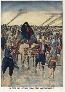 Ensimmäinen Balkanin sota: turkkilaisten talonpoikien pako Konstantinopoliin. Kuva otettu "" Le Petite Journalista"" 24/11/1912 Yksityinen kokoelma. tekijältä Anonymous Anonymous