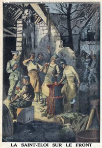 Ensimmäinen maailmansota 1914-1918 (sota 14-18). Rintaman sotilaiden Saint Eloin (Saint-Eloi) juhla. He kaikki juovat lasin punaviiniä juhliin. "" Le Petite Journalissa", 12.3.1916. Yksityinen kokoelma tekijältä Anonymous Anonymous