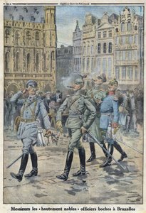 Ensimmäinen maailmansota 1914-1918 (sota 14-18). Saksalaiset upseerit Brysselissä edustivat "erittäin jaloja bocheja". "" Le Petite Journal" -lehdessä, 28.5.1916. Yksityinen kokoelma tekijältä Anonymous Anonymous