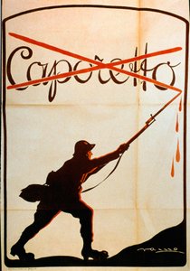 Ensimmäinen maailmansota: juliste, joka julkaistiin Caporetton (tai Karfreitin taistelun) tappion johdosta lokakuun lopussa 1917, ja se edustaa italialaisen armeijan sotilasta, joka riisui nimen "Caporetto" baonettinsa kärjestä. Illustrator ei tunnistettu tekijältä Anonymous Anonymous