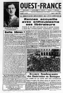 Länsi-Ranskan ensimmäinen numero 7. elokuuta 1944: La La La La Liberation Länsi-Ranskassa ja kenraali de Gaulle - valokuvaus, B.N. tekijältä Anonymous Anonymous