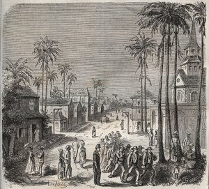 Forcatit töihin Saint-Laurentin (Saint-Laurent) rangaistuslaitokseen Cayennessa (Ranskan Guayana) 1800-luvulla. Kaiverrus kirjaan "Vankiloiden historia niiden luomisesta nykypäivään" (1877), Pierre Zaccone (1817-1895) (Colonia Penale - Rangaistussiirtokunt tekijältä Anonymous Anonymous