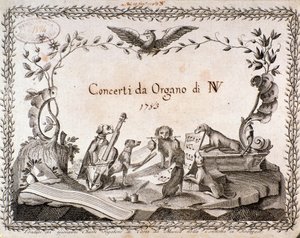 Etukappale nuotituksesta, jossa esitetään soittimia soittavia eläimiä (1783) tekijältä Anonymous Anonymous