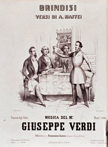 Giuseppe Verdin Brindisi-musiikkipartituurin etukappale Andrea Maffein runouden jälkeen tekijältä Anonymous Anonymous
