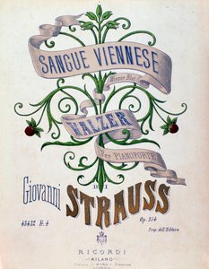 Johann Straussin Wienin veren musiikkipartituurin etukappale tekijältä Anonymous Anonymous