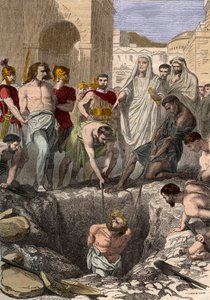 Roomalaisten hautaamat gallialaiset - Kaiverrus 1800-luvulta "" Kansallishistoriaan havainnollistettuna Ranskan kaukaisimmista ajoista nykypäivään" 1876 - Yksityinen kokoelma tekijältä Anonymous Anonymous