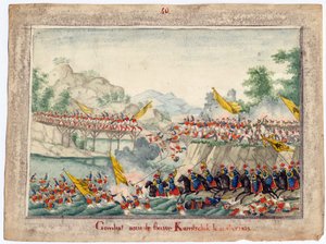 Guerre russo-turque de 1828-1829 - Taistelu Kamchik-joella 15. lokakuuta 1828 - Nimetön - 1829 - Vesiväri paperille - 22,4x30 - Yksityiskokoelma tekijältä Anonymous Anonymous