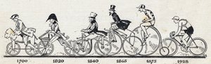 Polkupyörän historia: erilaisia pyörämalleja 1700-1928. Kaiverrus ”” Le petit journal illustrious”” tekijältä Anonymous Anonymous