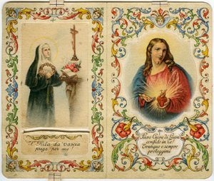 Pyhä kuva, jossa on pyhä Rita Casciasta ja Jeesus pyhällä sydämellä (printti) tekijältä Anonymous Anonymous