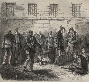 Heikot joukot Toulon Bagnessa 1800-luvulla. Pierre Zacconen (1817-1895) (1817-1895) (Colonia Penale - Penal Colony) kaiverrus kirjaan ”Vangoitujen historia heidän luomisestaan ​​nykypäivään” (1877). Yksityinen kokoelma. tekijältä Anonymous Anonymous