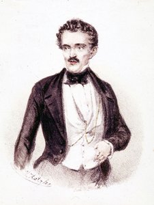 Johan Strauss Jr. (1825 - 1899), "Beautiful Blue Danube" ja "Bat - Mouse" kirjoittaja vuonna 1874. Piirustus. tekijältä Anonymous Anonymous