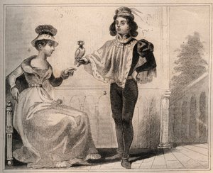 Johannes II Valois, Alenconin herttua (1409-1476) Marie de Fayelin kanssa. Kaiverrus vuodelta 1859 Le Mondessa. Kaikkien kansojen historia kaukaisimmista ajoista nykypäivään." kirjoittanut M. E. de Lostalot-Bachoue (Lostalot Bachoue). Yksityinen kokoelma. tekijältä Anonymous Anonymous