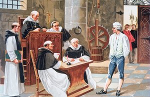 Espanjalaisen teologi Miguel Serveton Ginebran tuomioistuimessa hänet tuomittiin poltettavaksi roviolla harhaopin takia vuonna 1553 tekijältä Anonymous Anonymous