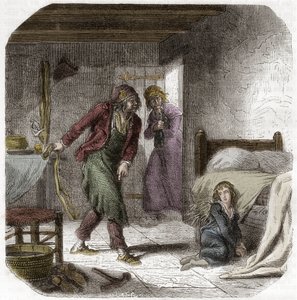 Ludvig XVII (1785-1795) temppelissä, ja hänen geolierinsä, suutari Antoine Simon - Kaiverrus "Histoire des Girondins" -kirjoitukseen, kirjoittanut Alphonse de Lamartine (1790-1869) 1865-1866 - Yksityinen kokoelma tekijältä Anonymous Anonymous