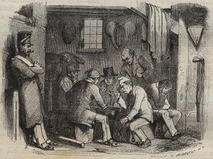 Vankien ateria Rochefortin vankilassa 1800-luvulla. Pierre Zacconen (1817-1895) (1817-1895) (Colonia Penale - Penal Colony) kaiverrus kirjaan ”Vangoitujen historia heidän luomisestaan ​​nykypäivään” (1877). Yksityinen kokoelma. tekijältä Anonymous Anonymous