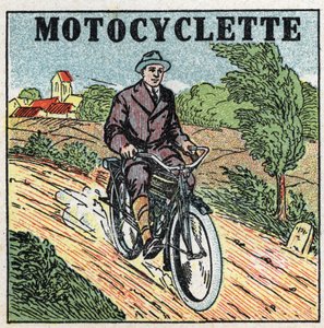 Mekaaninen veto: moottoripyörä. Anonyymi kuva vuodelta 1925. Yksityinen kokoelma. tekijältä Anonymous Anonymous