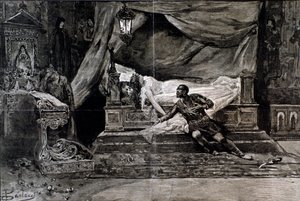 Otello tappaa itsensä lähellä Desdemonan ruumista. Kuva Giuseppe Verdin oopperan Otellon viimeisestä kohtauksesta tekijältä Anonymous Anonymous