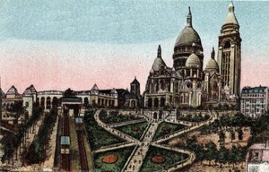 Pariisi: köysirata ja Sacre Coeurin basilika (Sacre-Coeur) Butte Montmartrella. Valokuva vuodelta 1920 Pariisin kaupungin "" Artistic Album -albumissa". Yksityinen kokoelma. tekijältä Anonymous Anonymous