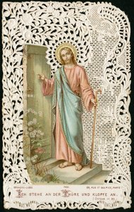 Hurskas kuva: Jeesus koputtaa ovelle (kromolitografia) tekijältä Anonymous Anonymous