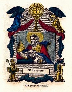 Hurskas kuva: Pyhä Augustinus (Augustine of Hippo (354 - 430), eveque ja kirkon tohtori, Pyhän Augustinuksen säännön ja tunnustukset kirjoittaja). Kaiverrus 1800-luvun yksityiskokoelmasta tekijältä Anonymous Anonymous