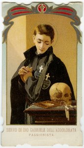 Hurskas kuva: Pyhä Gabriel of Our Lady of Sorrows, italialainen passionistinen pappioppilas (kromolitografia) tekijältä Anonymous Anonymous