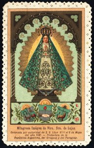 Hurskas kuva: "" edustaa Nuetra Senioraa (Our Lady) Lujanista, Argentiinan, Paraguayn ja Uruguayn suojelijasta"" Dentelee Card Private Collection tekijältä Anonymous Anonymous