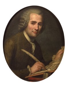 ""Muotokuva Jean Jacques Rousseausta kirjoittamassa nuottia"" (Jean-Jacques Rousseau (1712-1778) kirjoittaa nuotteja) Nimetön maalaus Öljy kankaalle Halkaisija 65x54 cm Yksityinen kokoelma tekijältä Anonymous Anonymous