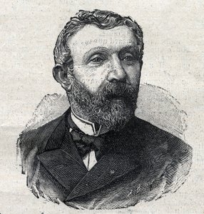 Muotokuva Alfred Mezieresistä (1826-1915), ranskalainen kirjallisuushistorioitsija, toimittaja ja poliitikko. Kaiverrus "Le Petit Parisien" tekijältä Anonymous Anonymous