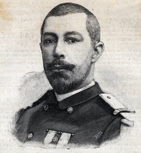 Antoine Mizonin (1853-1899) muotokuva ranskalaisesta tutkimusmatkailijasta Afrikassa. Kaiverrus "" Le Peute Parisien"" tekijältä Anonymous Anonymous