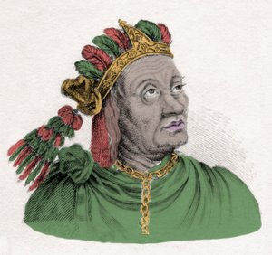 Muotokuva Atahualpasta (1502-1533), Inka-imperiumin viimeisestä keisarista. Kaiverrus 1800-luvulta. Milanolainen tekijältä Anonymous Anonymous