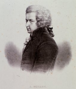 Itävaltalaisen säveltäjän Wolfgang Amadeus Mozartin (1756-1791) muotokuva Kaiverrus. 1800-luvulla. Milanolainen yksityinen kokoelma tekijältä Anonymous Anonymous