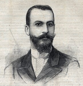 Casimir Maistren (1867-1957) muotokuva ranskalaisesta tutkimusmatkailijasta Afrikassa. Kaiverrus "" Le Peute Parisien"" tekijältä Anonymous Anonymous
