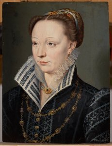 Retzin herttuattaren Claude Catherine de Clermont-Tonnerren muotokuva (1543–1603), n. 1571 (öljy paneelille) tekijältä Anonymous Anonymous
