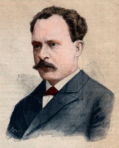 Räjähteisiin erikoistuneen kemistin Eugene Turpinin (1848-1927) muotokuva. Kaiverrus "" Le petit Parisien"" vuodelta 1891. Yksityinen kokoelma. tekijältä Anonymous Anonymous