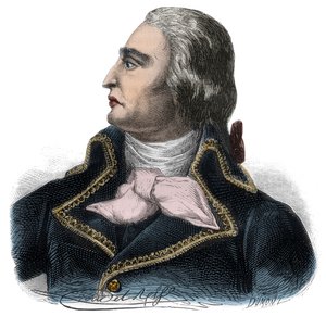 Republikaaniarmeijan ranskalaisen kenraalin (1751-1794) Francois Joseph Westermannin muotokuva - Kaiverrus Alphonse de Lamartinen (1790-1869) kirjaan "Histoire des Girondins" 1865-1866 - Yksityinen kokoelma tekijältä Anonymous Anonymous