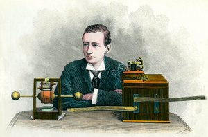 Guglielmo Marconin (1874-1937), italialaisen fyysikon, lennättimen keksijän muotokuva. Kaiverrus noin 1900 Yksityinen kokoelma tekijältä Anonymous Anonymous