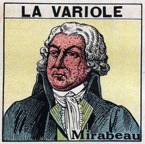 Honore Gabriel (Honore-Gabriel) Riquetin, Mirabeaun kreivin (1749-1791) muotokuva, jossa kasvot isorokkoa sairastavat. Isorokon aiheuttamien arpien välttämiseksi potilaita tulee hoitaa huoneissa tai mennä vain punaiseen valoon, jossa ei ole ultraviolettisä tekijältä Anonymous Anonymous