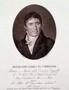 Italialaisen säveltäjän Bonifazio Asiolin (1769-1832) muotokuva Kaiverrus. 1800-luvulla. Yksityinen kokoelma tekijältä Anonymous Anonymous