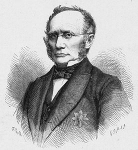 Ludwig Windthorstin (1812-1891), saksalaisen katolisen poliitikon muotokuva. Louis-Eugene (Louis Eugene) Louvetin kaiverrus "Katoliset lähetystyöt XIX-luvulla". yksityinen kokoelma. tekijältä Anonymous Anonymous