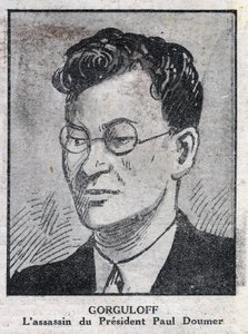 Muotokuva Paul Gorgulovista tai Gorguloffista (1895-1932), Ranskan presidentin Paul Doumerin salamurhaajasta (1857-1932). Kaiverrus "" L