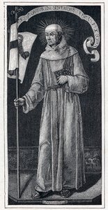 Pyhän Johannes Kapistralaisen (Giovanni da Capestranon) (1386-1456), italialaisen fransiskaanin muotokuva. Bartolomeo Vivarinin maalaus 1400-luvulta. Kaiverrus "Les Missions Catholiques au XIXeme Siecle" Louis-Eugene (Louis Eugene) Louvet. yksityinen yhtei tekijältä Anonymous Anonymous