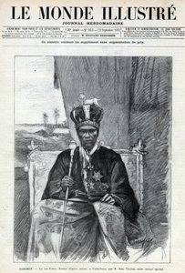 Muotokuva Tofa I:stä (Toffa) (noin 1850-1908), Dahomeyn (Benin) kuningas Porto Novo (Porto-Novo). Sanomalehti. Kaiverrus ”Le monde illustree” ”vuodelta 1892. Yksityinen kokoelma. tekijältä Anonymous Anonymous