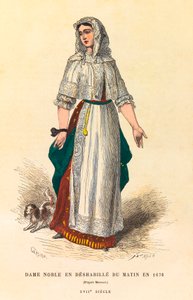 Muotokuva aatelisnaisesta aamupuvussa 1676, kaiverrus - yksityinen kokoelma tekijältä Anonymous Anonymous