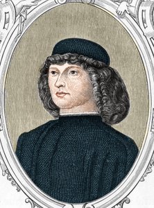 Muotokuva italialaisesta taidemaalari Giovanni Bellini sanoi il Giambellino (1425/1433-1516), kaiverrus vuodelta 1859 "" gallerioissa "Eurooppa - Italia" Armandaud. Yksityinen kokoelma. tekijältä Anonymous Anonymous