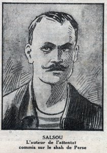 Muotokuva anarkisti Francois Salsousta, joka teki hyökkäyksen Persian shaahia Muzaffar ad Din (Muzaffar ad Din) vastaan Pariisissa 2. elokuuta tekijältä Anonymous Anonymous
